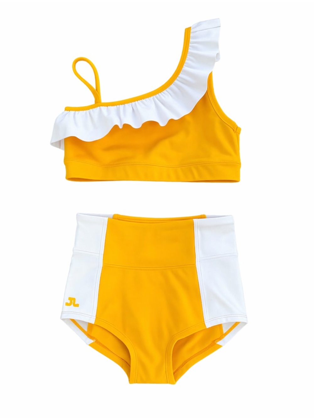 Girls Yellow and White Ruffle One-Shoulder Dance Set